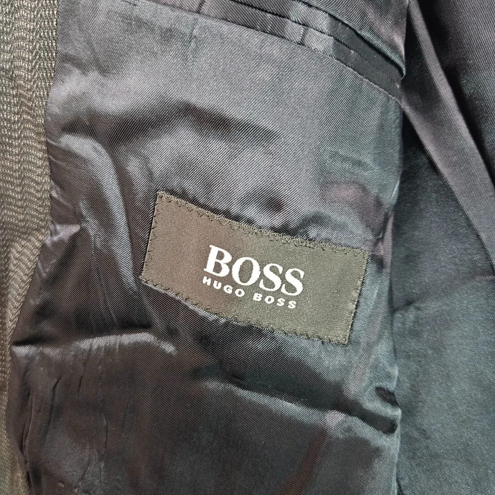 Boss Hugo Boss Suit Blazer Men 42L‎ Wool Textured Black Made In USA